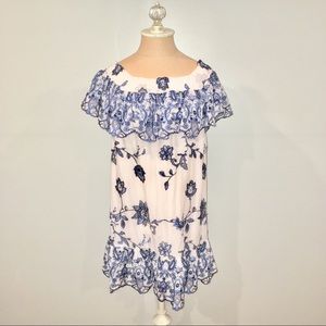 Parker Banks Off Shoulder Blue and White Dress